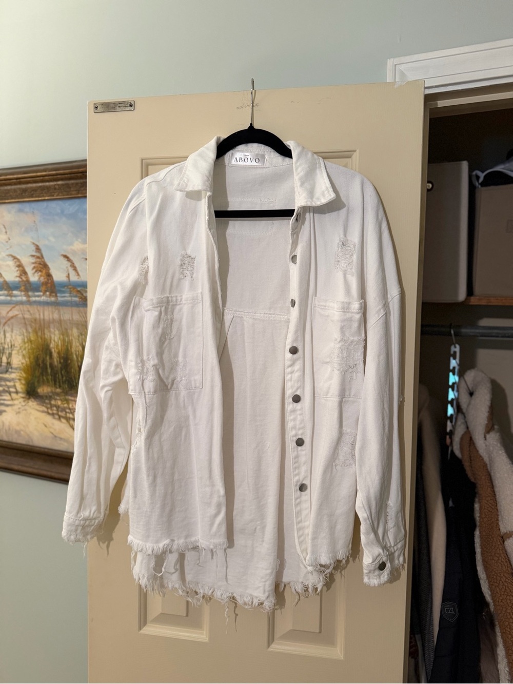 Abovo White Distressed Button-Up Jean Jacket